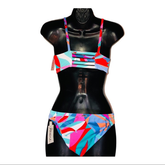 Abstract colorblock 2piece‎ geometric print halter bikini set size XS new - Picture 14 of 14